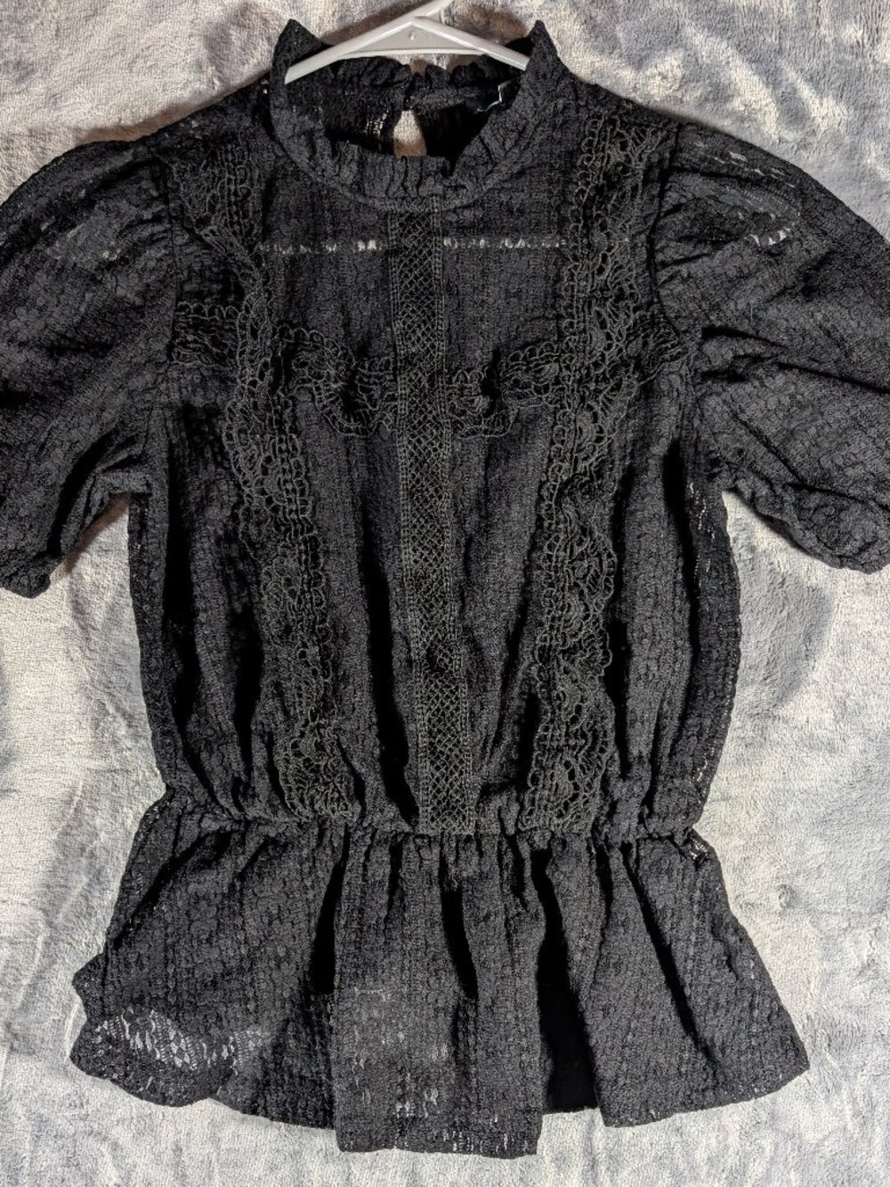 Blashe Black Lace Mock Neck Peplum Blouse Size S Goth Victorian Romance
